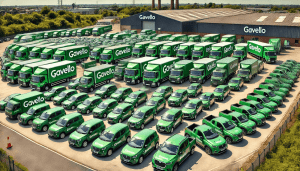 Extensive fleet of green Gavello vehicles.